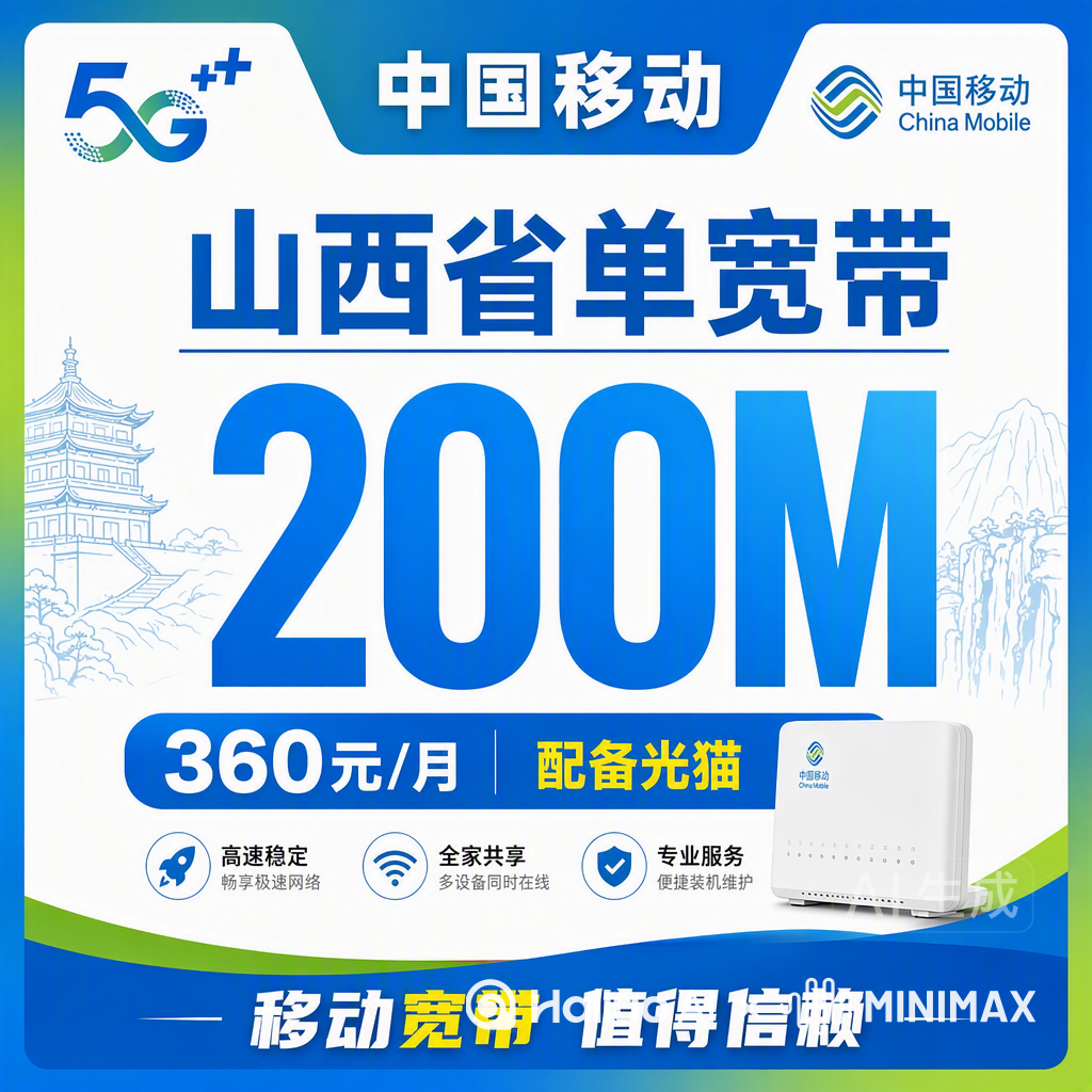山西省单宽带移动360元年享200Mbps